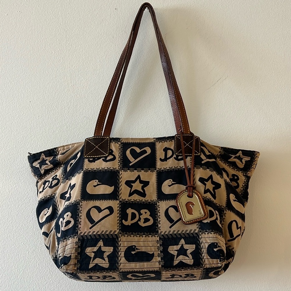 Dooney and Bourke Tan and Black Canvas Handbag